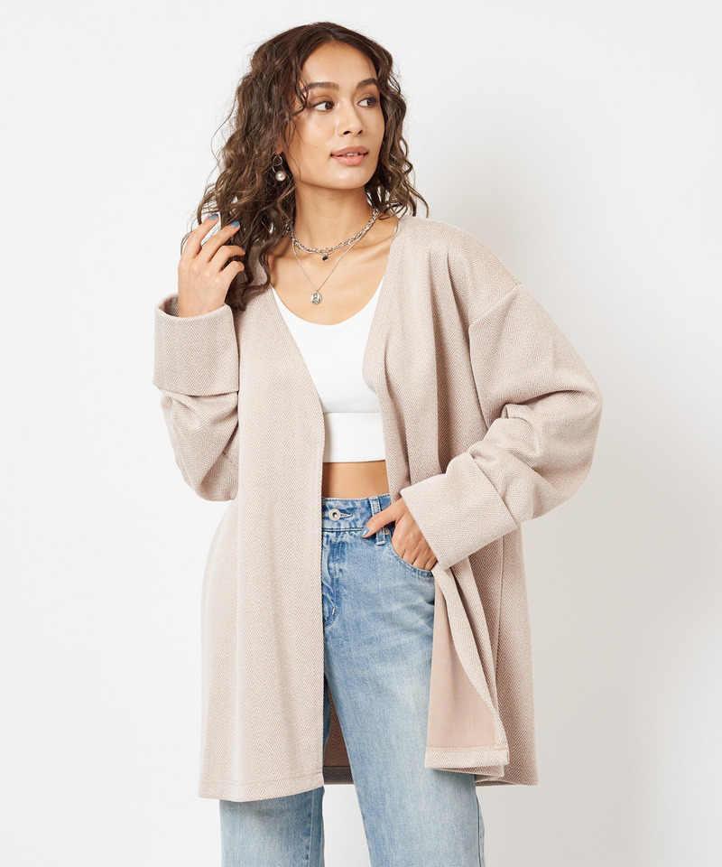 ヘリンボンガウンカーディガン 詳細画像 ベージュ 7