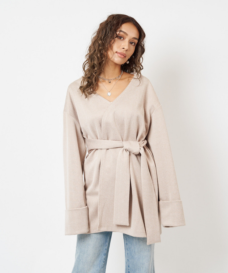 ヘリンボンガウンカーディガン 詳細画像 ベージュ 8