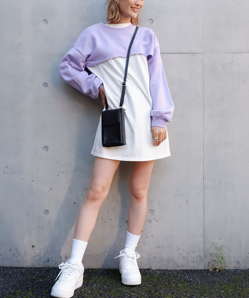 ショート裏毛レイヤードワンピース 詳細画像 パープル 1