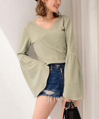 袖フレアカシュクールトップス