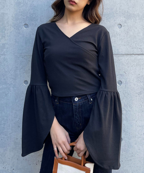 袖フレアカシュクールトップス 詳細画像