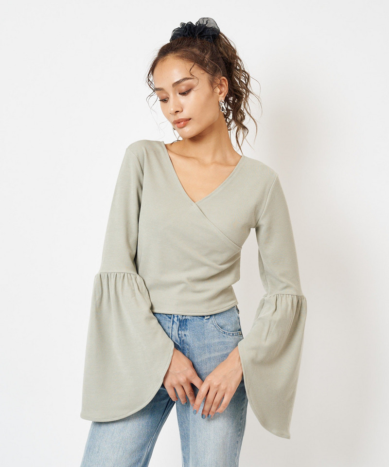 袖フレアカシュクールトップス 詳細画像 グリーン 3