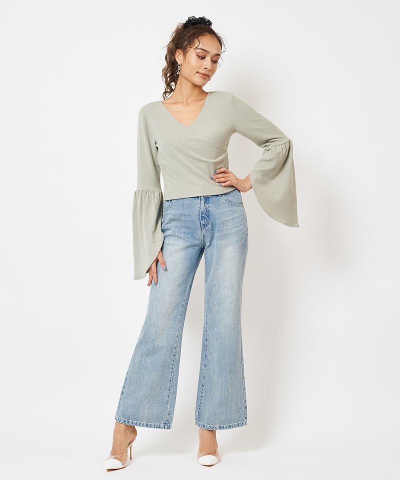 袖フレアカシュクールトップス 詳細画像 グリーン 4