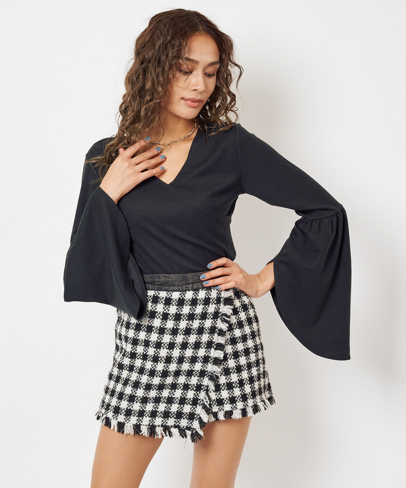 袖フレアカシュクールトップス 詳細画像 ブラック 3