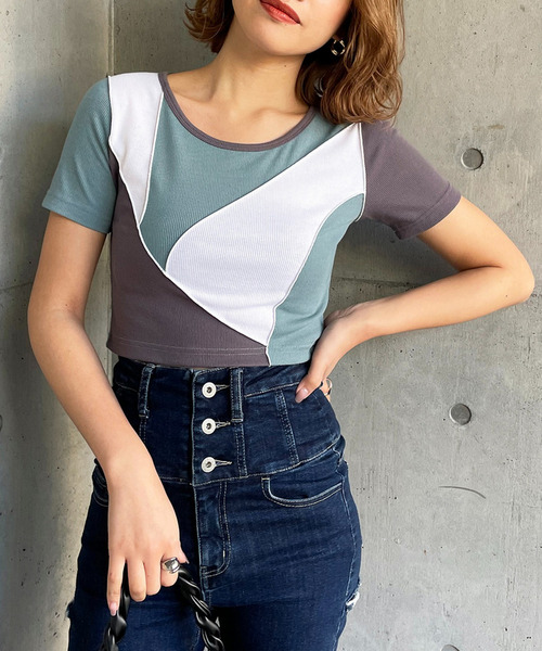 ミックスパターンリブトップス 詳細画像