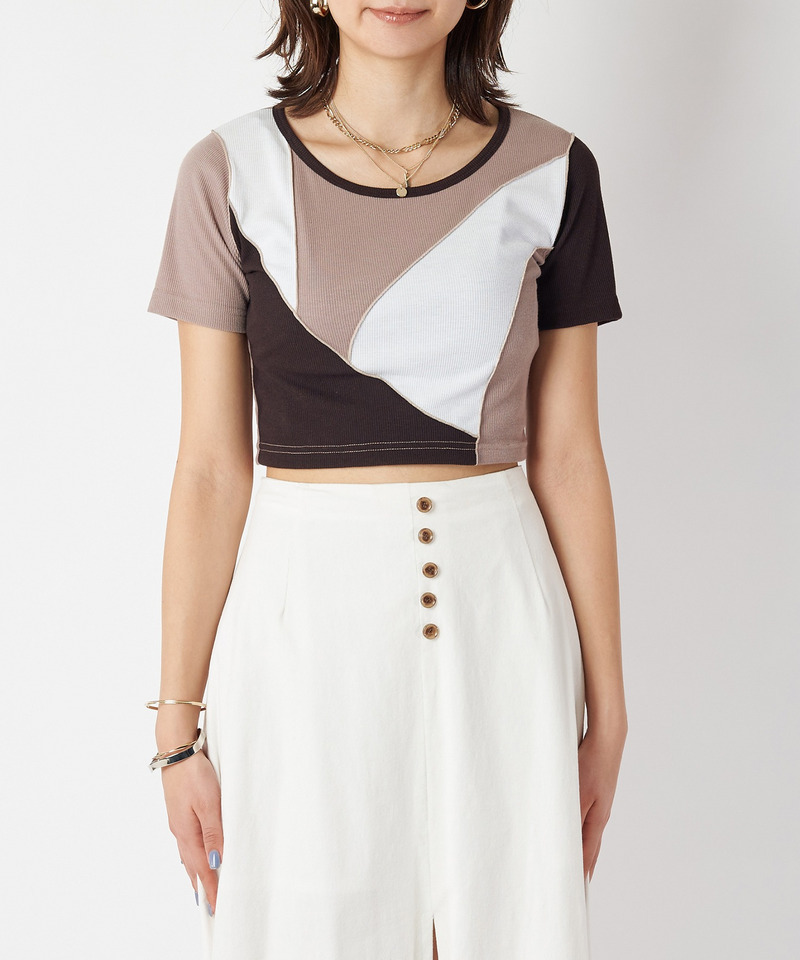 ミックスパターンリブトップス 詳細画像 ベージュ系 4