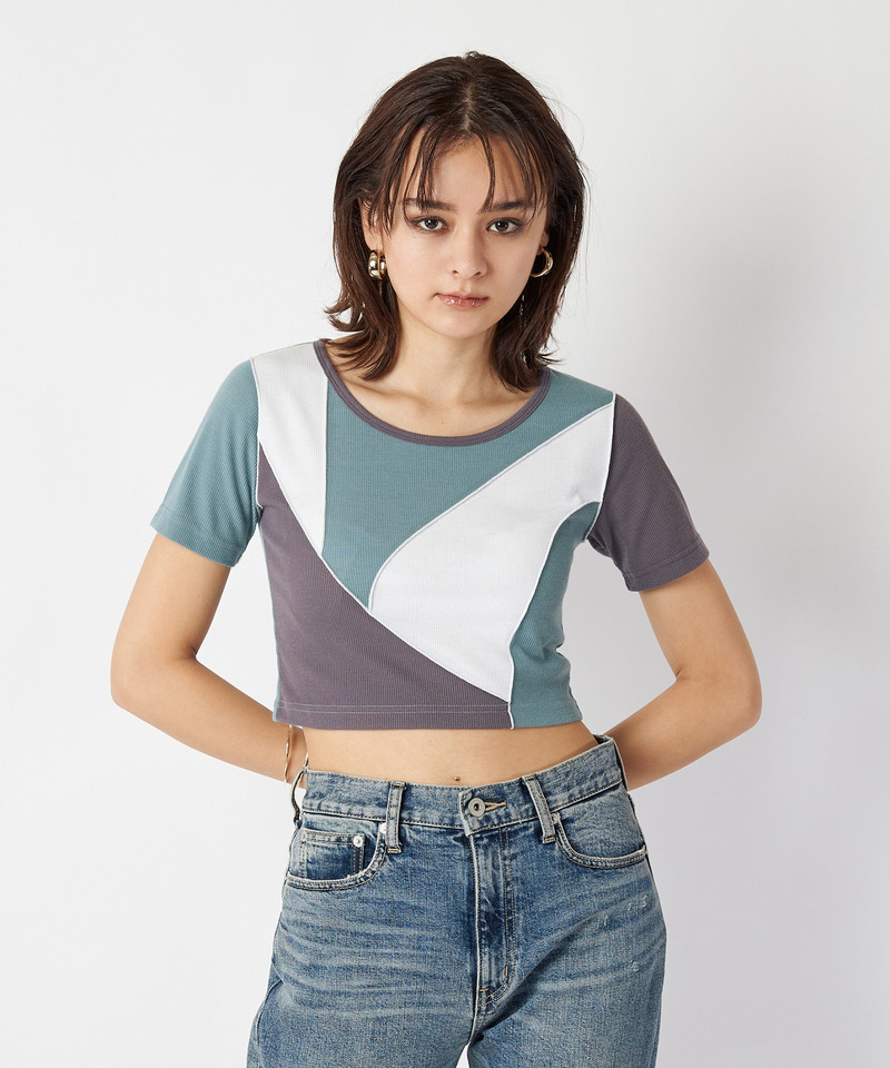 ミックスパターンリブトップス 詳細画像 グリーン系 3