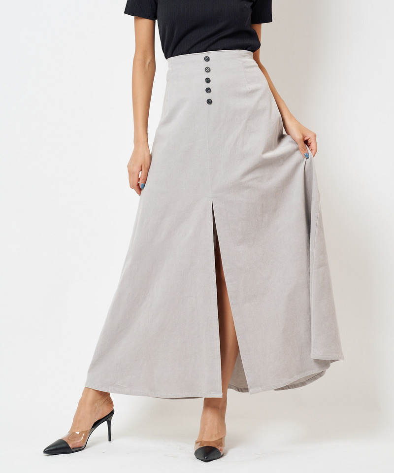 細コールスリットフレアスカート 詳細画像 グレー 1