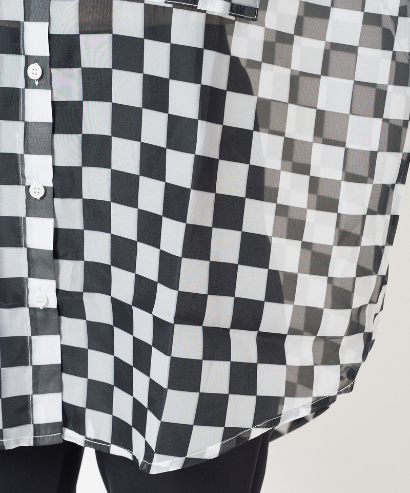 チェッカー柄シースルーオーバーシャツ 詳細画像 ブラック系 10