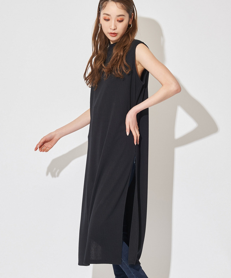 ロングスリットリブトップス 詳細画像 ブラック 2