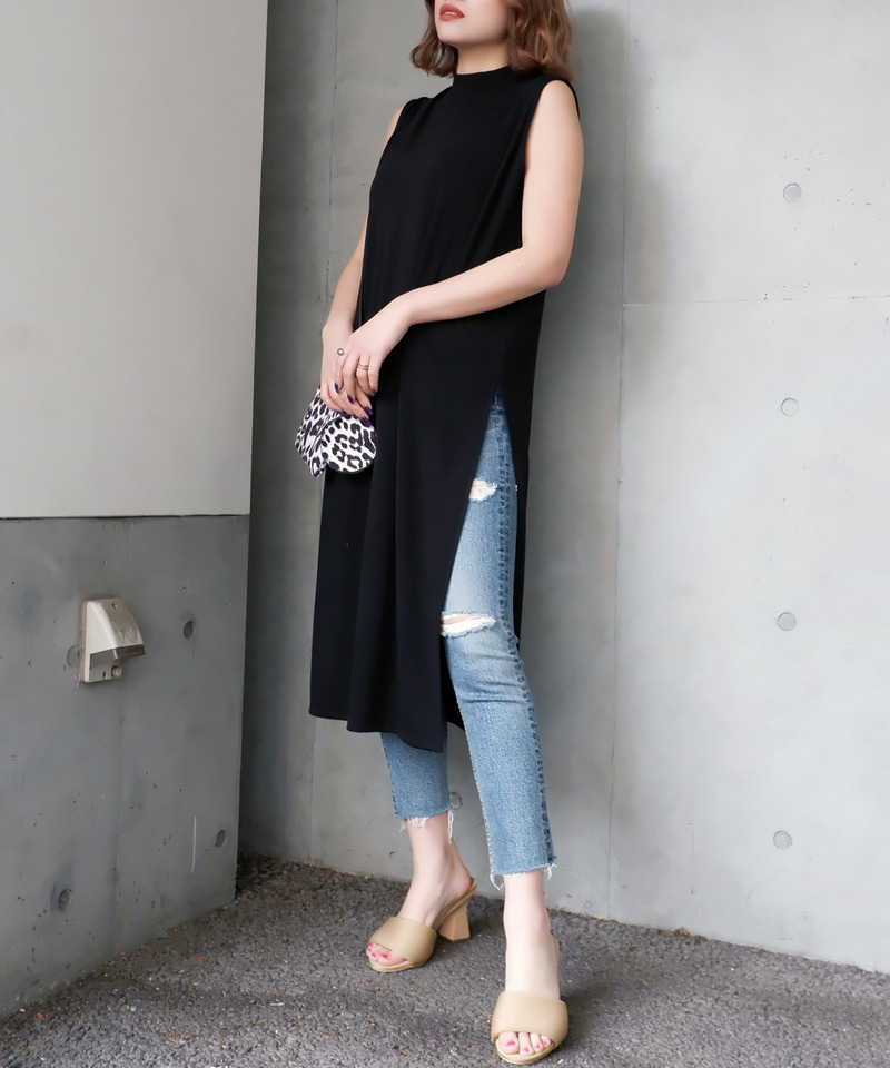 ロングスリットリブトップス 詳細画像 ブラック 3