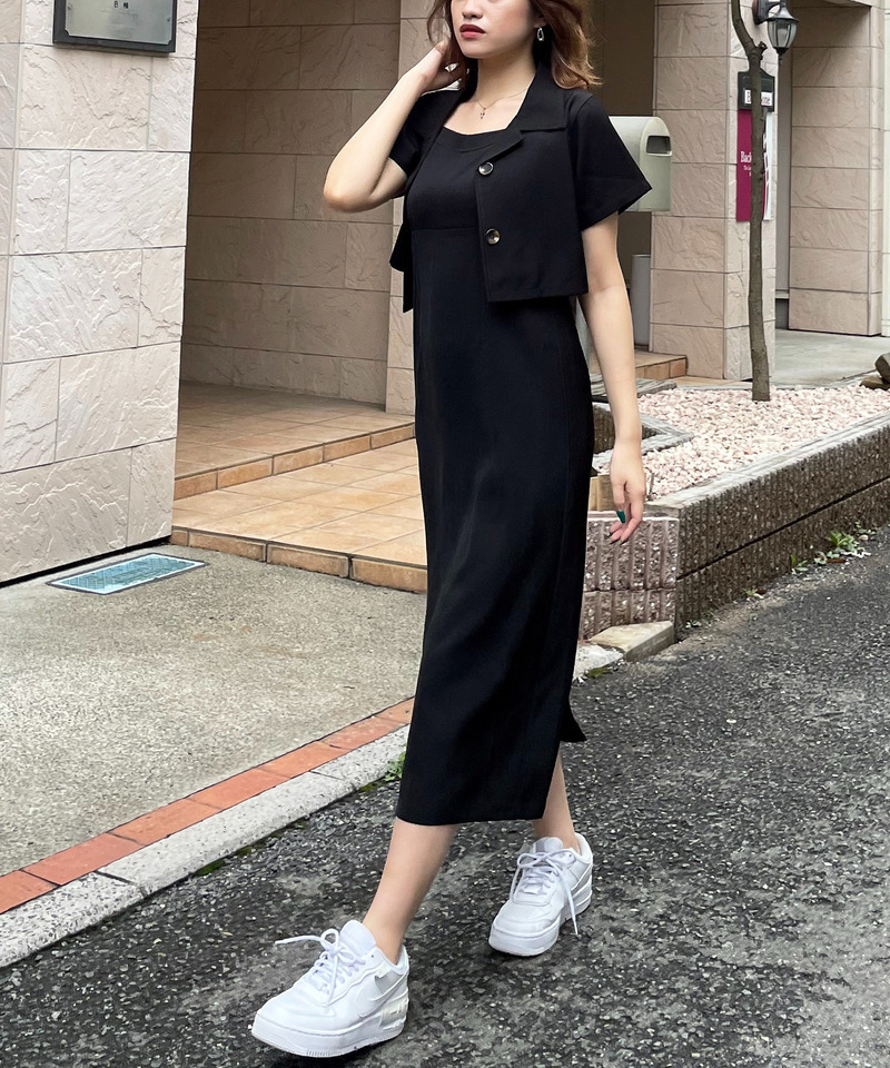開襟ジャケット&times;ワンピースセット 詳細画像 ブラック 4