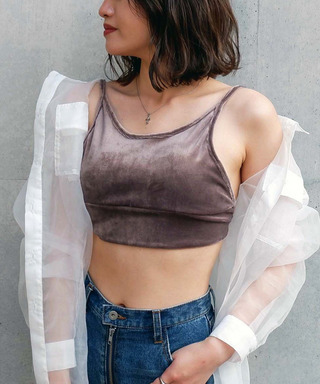 バックオープンパット付きベロアビスチェ