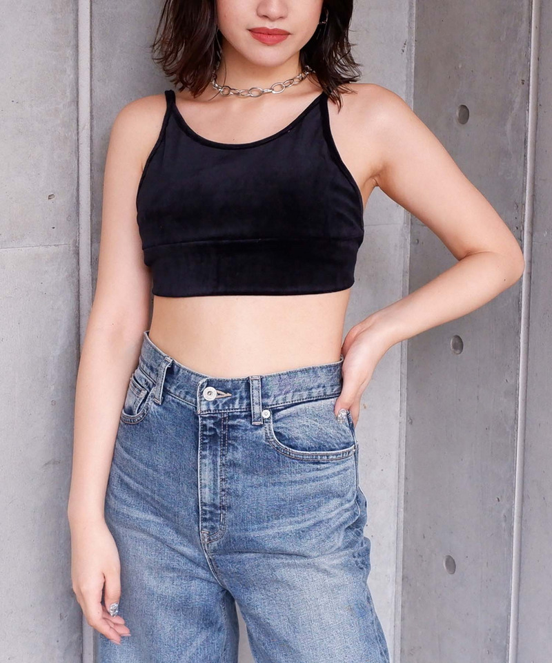 バックオープンパット付きベロアビスチェ 詳細画像 ブラック 1