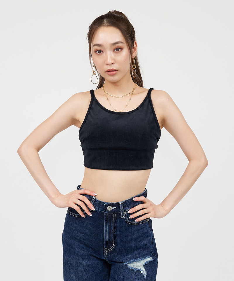 バックオープンパット付きベロアビスチェ 詳細画像 ブラック 4