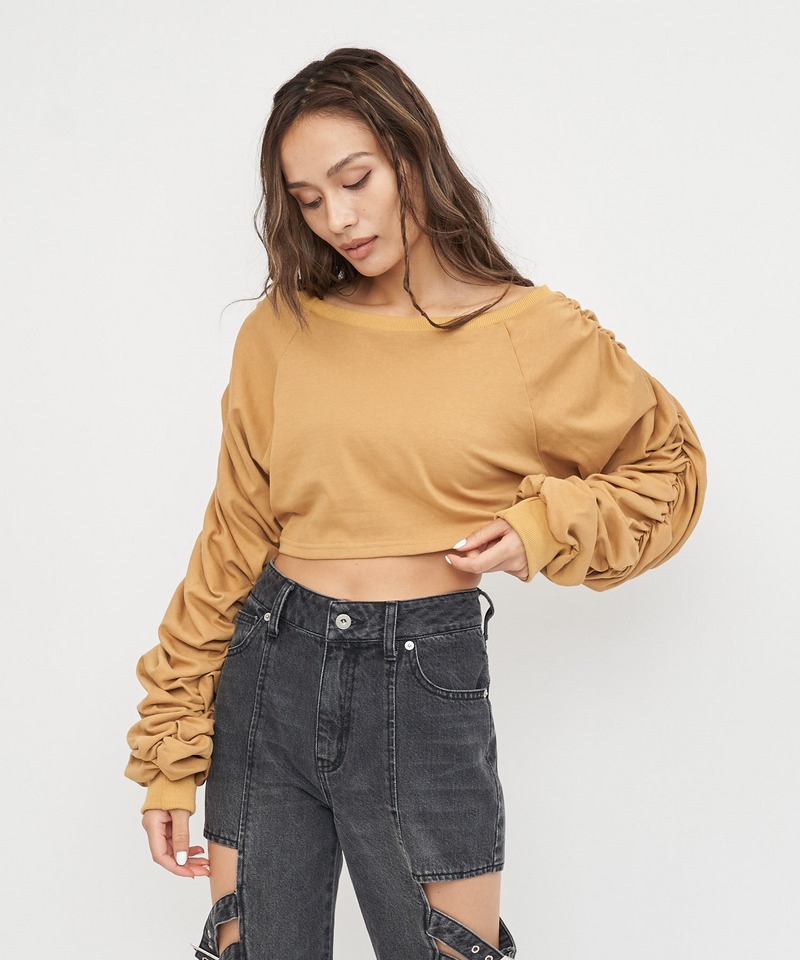 袖ギャザートップス 詳細画像 イエロー 4