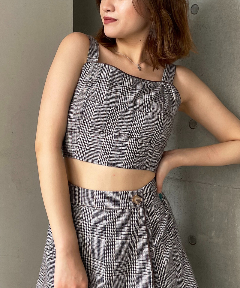 チェック柄パイピングビスチェ 詳細画像 ブラウン 1