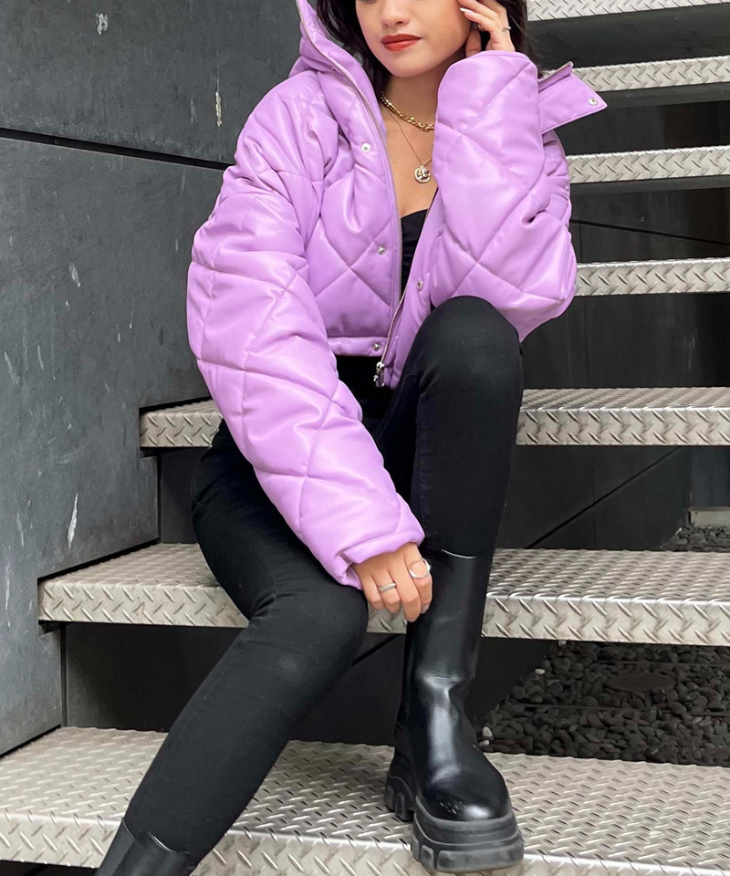 レザーライクキルティング中綿ショートジャケット  詳細画像 パープル 2
