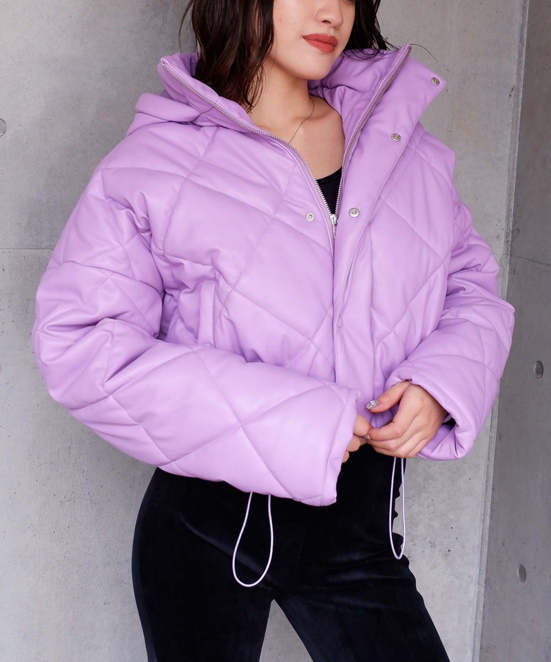 レザーライクキルティング中綿ショートジャケット  詳細画像 パープル 4