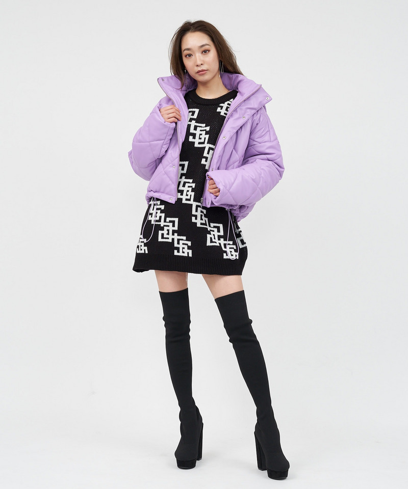 レザーライクキルティング中綿ショートジャケット  詳細画像 パープル 5