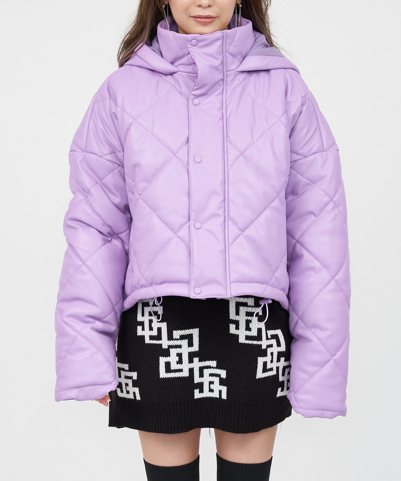 レザーライクキルティング中綿ショートジャケット  詳細画像 パープル 6