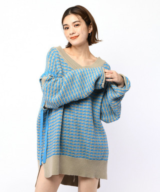 ソリッドボーダーステッチチュニックニット