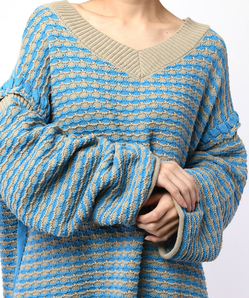 ソリッドボーダーステッチチュニックニット 詳細画像 ブルー系 13