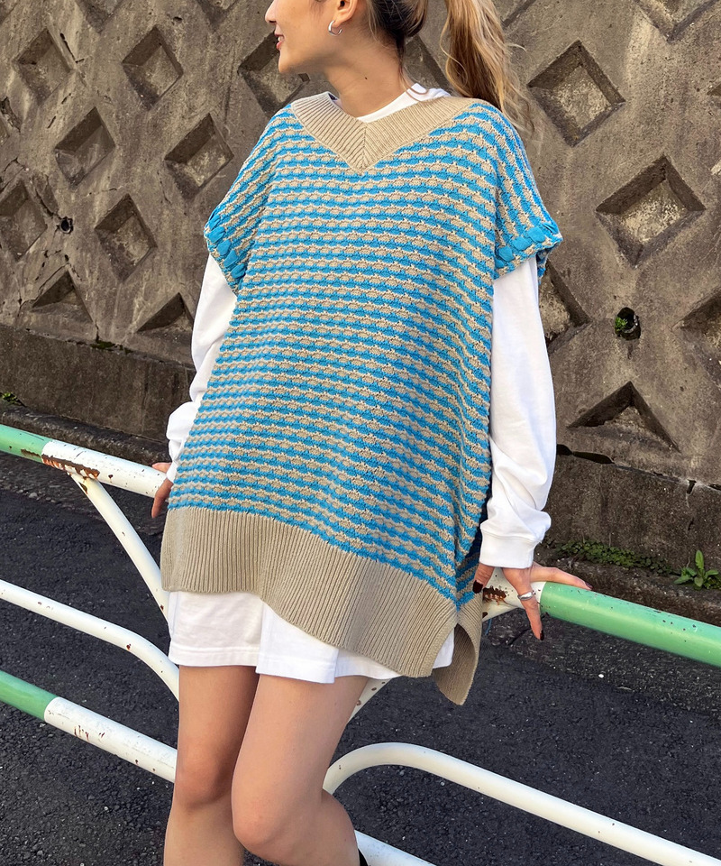 ソリッドボーダーステッチチュニックニット 詳細画像 ブルー系 14