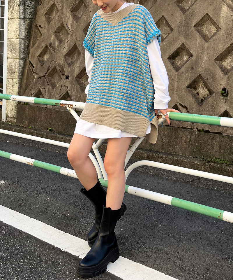 ソリッドボーダーステッチチュニックニット 詳細画像 ブルー系 15