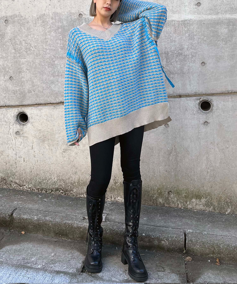 ソリッドボーダーステッチチュニックニット 詳細画像 ブルー系 16