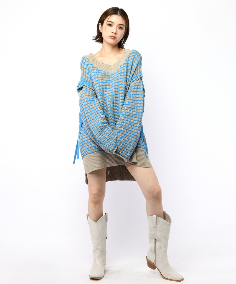 ソリッドボーダーステッチチュニックニット 詳細画像 ブルー系 2