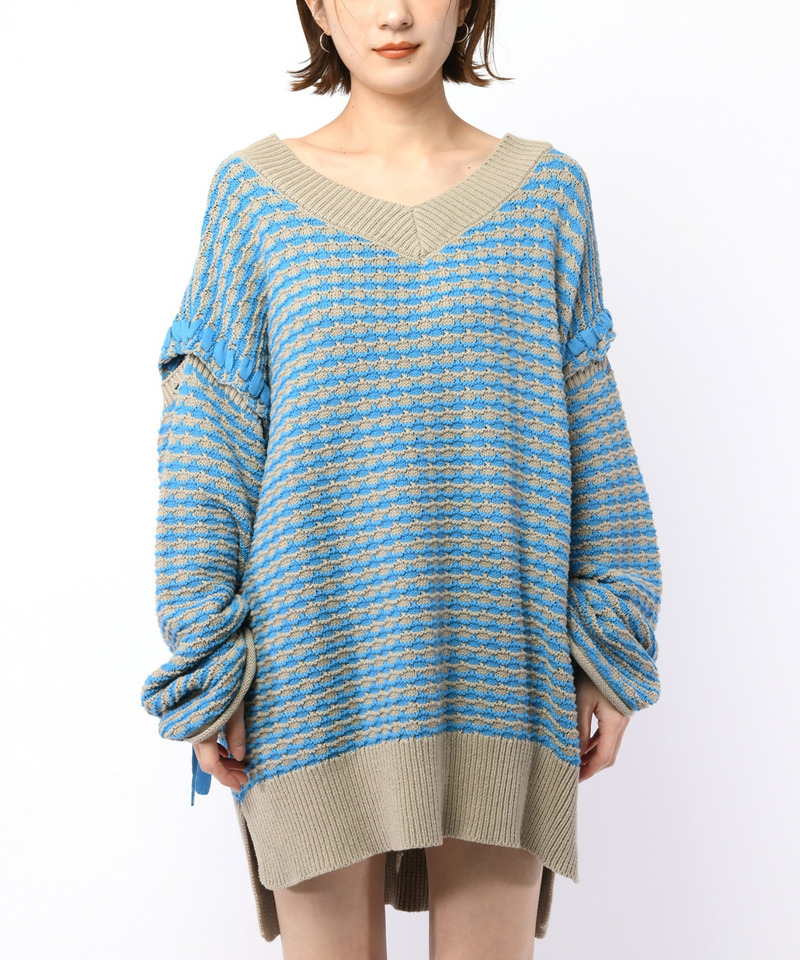 ソリッドボーダーステッチチュニックニット 詳細画像 ブルー系 4