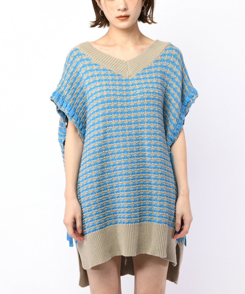 ソリッドボーダーステッチチュニックニット 詳細画像 ブルー系 7