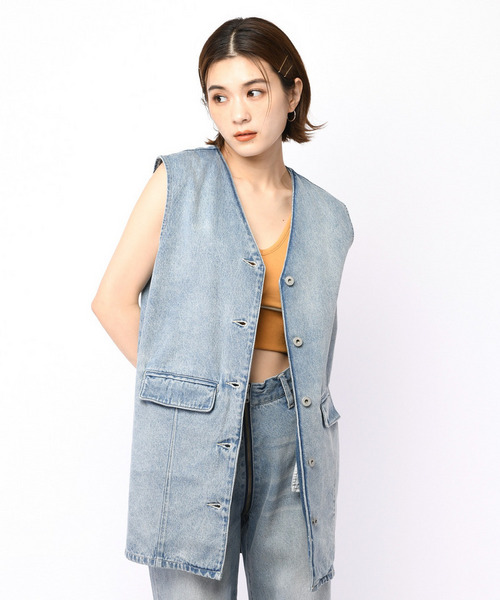 デニムベストワンピース 詳細画像