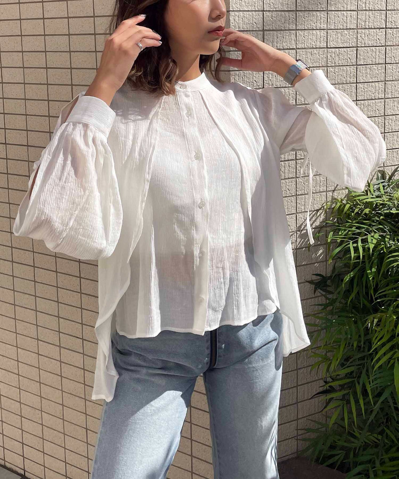 楊柳デザインブラウス 詳細画像 ホワイト 4