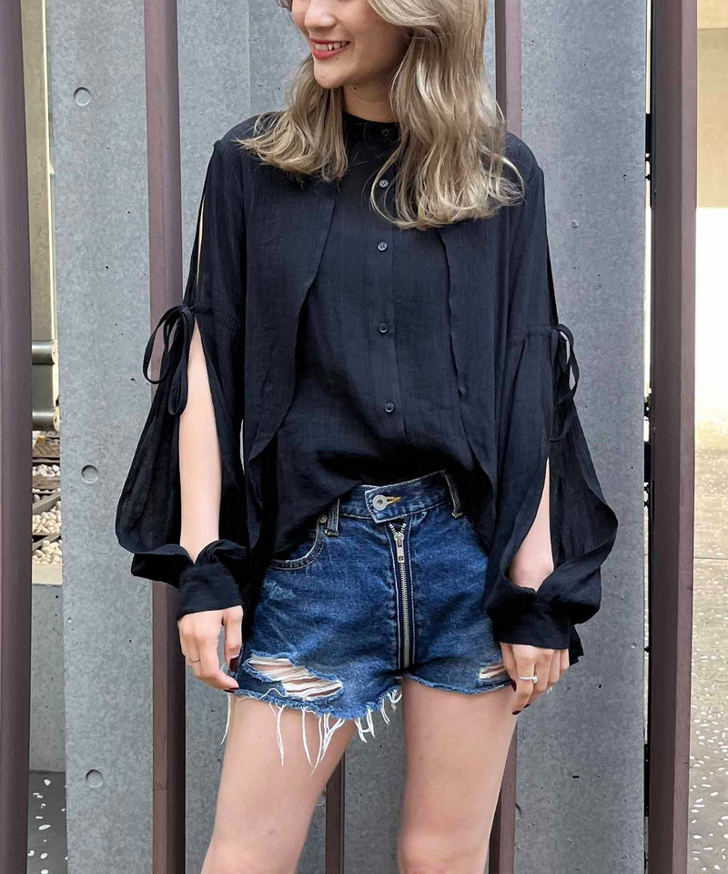 楊柳デザインブラウス 詳細画像 ブラック 1