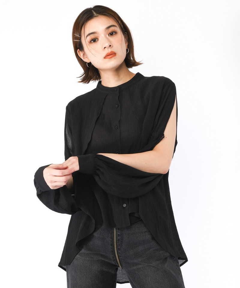 楊柳デザインブラウス 詳細画像 ブラック 4