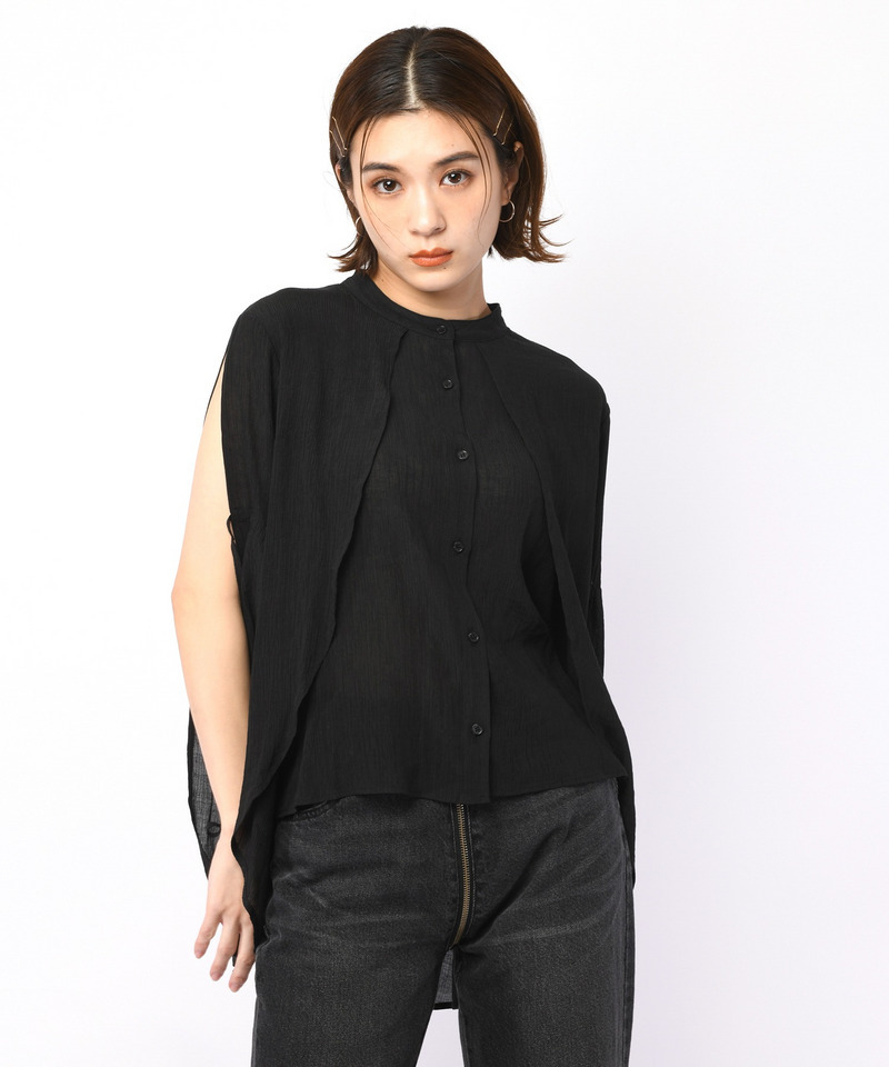 楊柳デザインブラウス 詳細画像 ブラック 5