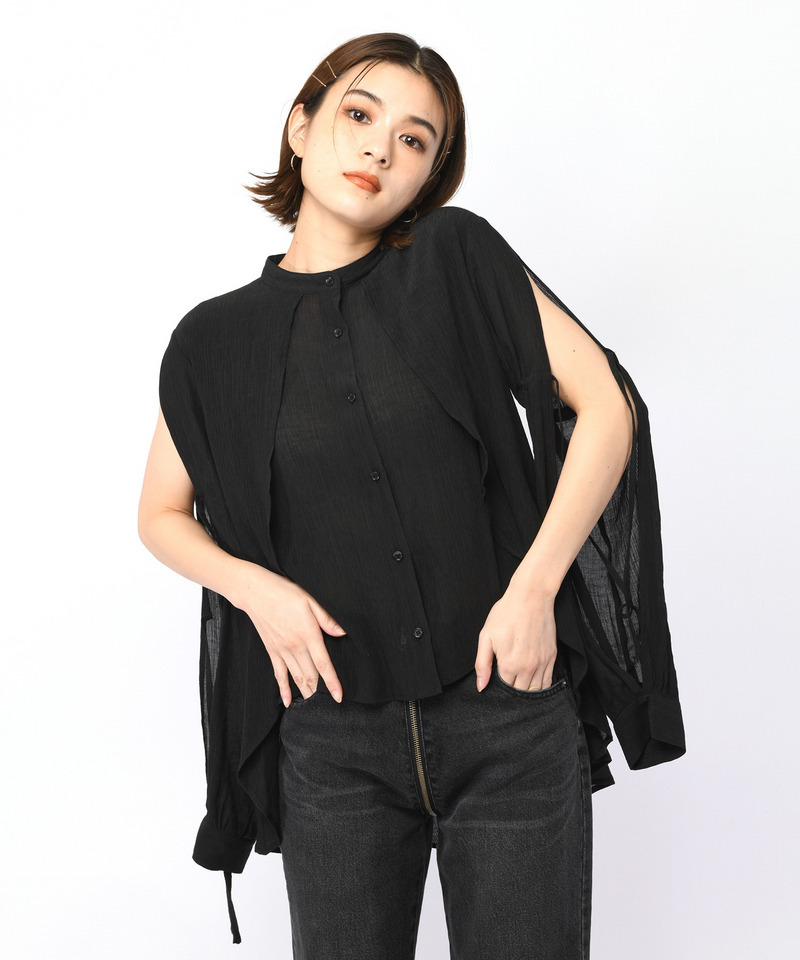楊柳デザインブラウス 詳細画像 ブラック 6