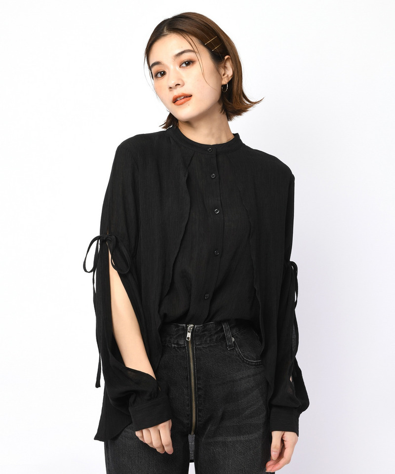 楊柳デザインブラウス 詳細画像 ブラック 7