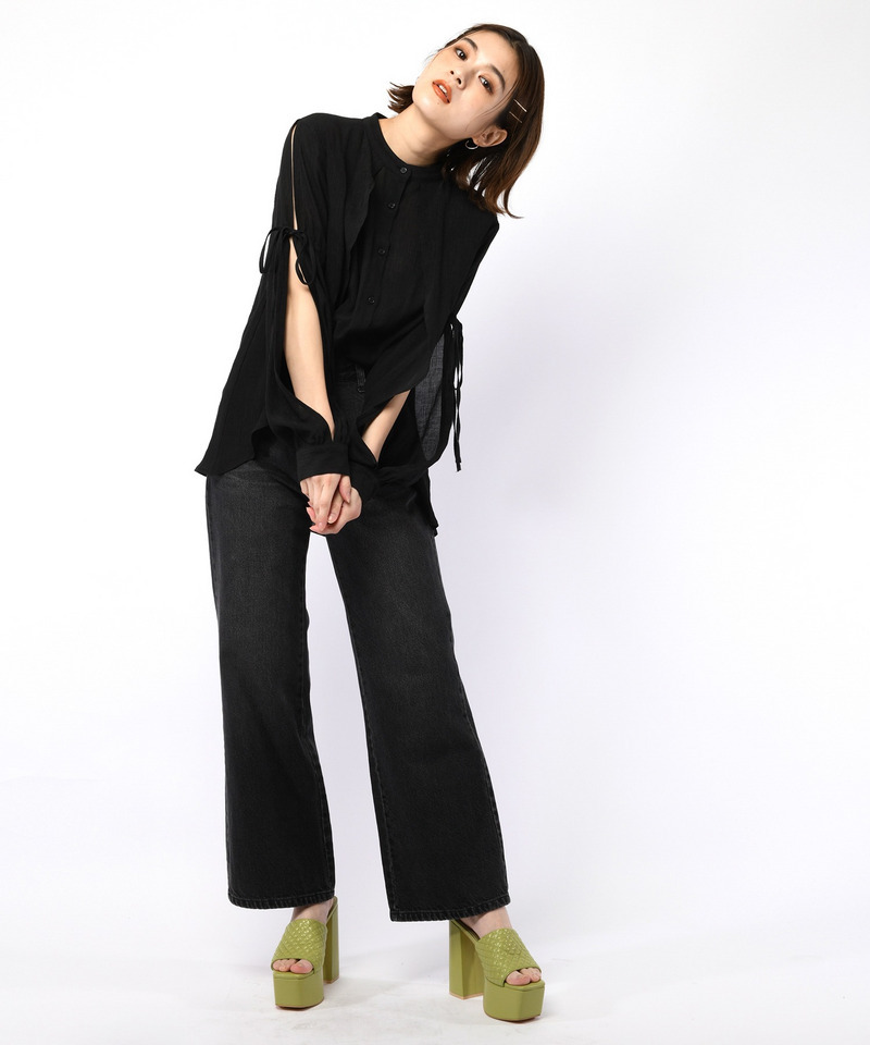 楊柳デザインブラウス 詳細画像 ブラック 8