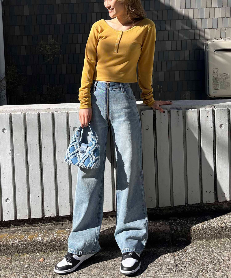 バックオープンヘンリーネックリブトップス 詳細画像 イエロー 4