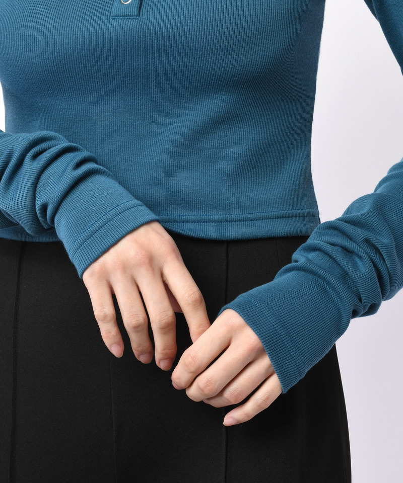 バックオープンヘンリーネックリブトップス 詳細画像 ブルー 10