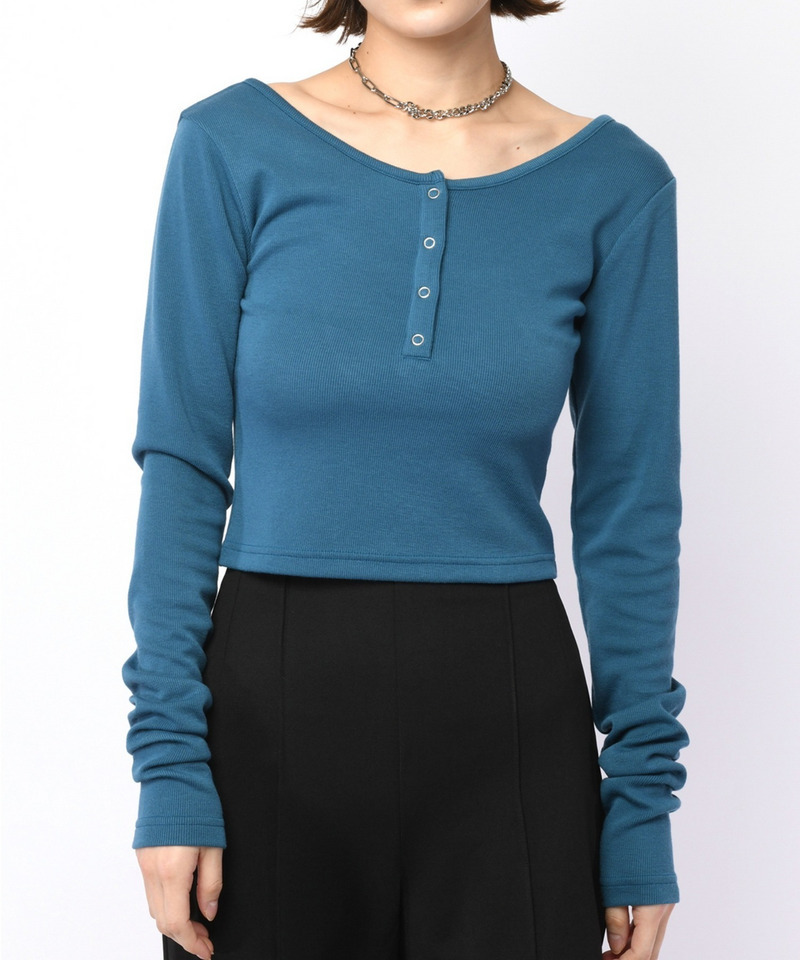 バックオープンヘンリーネックリブトップス 詳細画像 ブルー 6