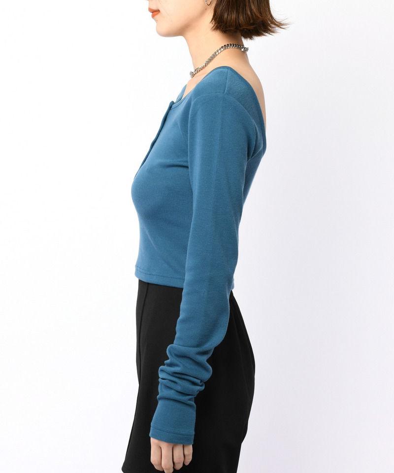 バックオープンヘンリーネックリブトップス 詳細画像 ブルー 7
