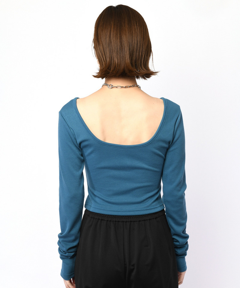 バックオープンヘンリーネックリブトップス 詳細画像 ブルー 8