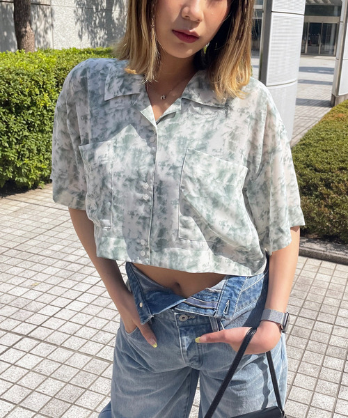 マーブルパターンシアーショートシャツ 詳細画像