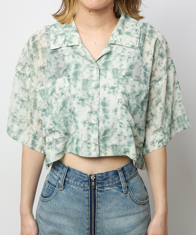 マーブルパターンシアーショートシャツ 詳細画像 グリーン系 6