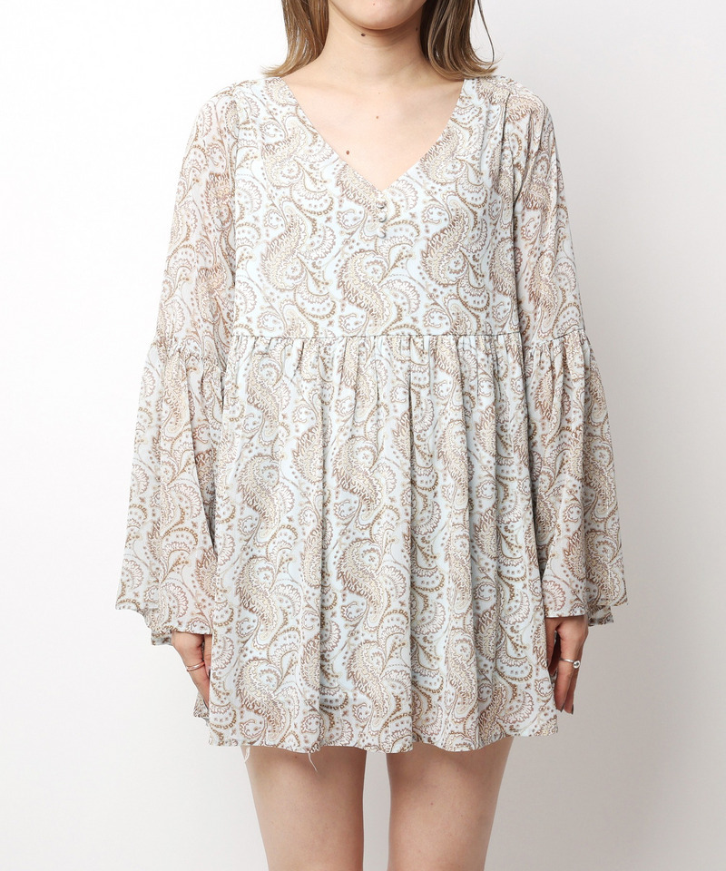 ペイズリー柄ラメストライプフレアブラウス 詳細画像 ブルー系 5