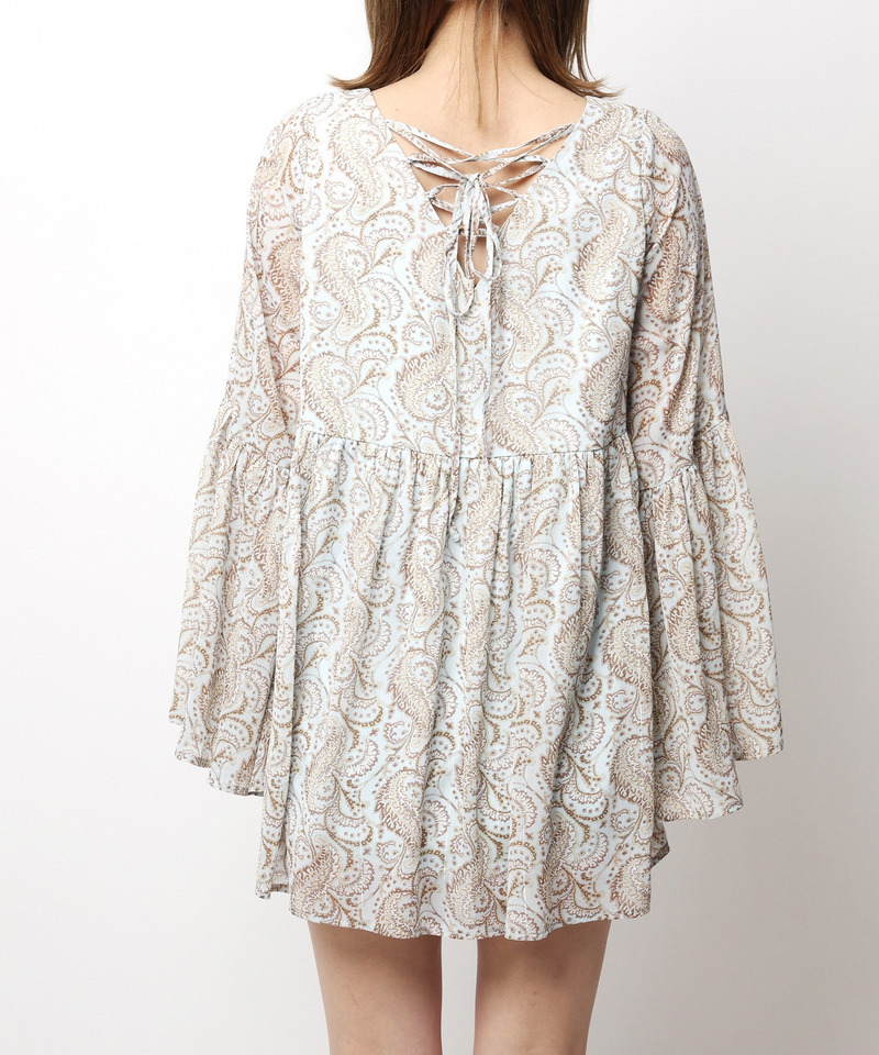 ペイズリー柄ラメストライプフレアブラウス 詳細画像 ブルー系 7